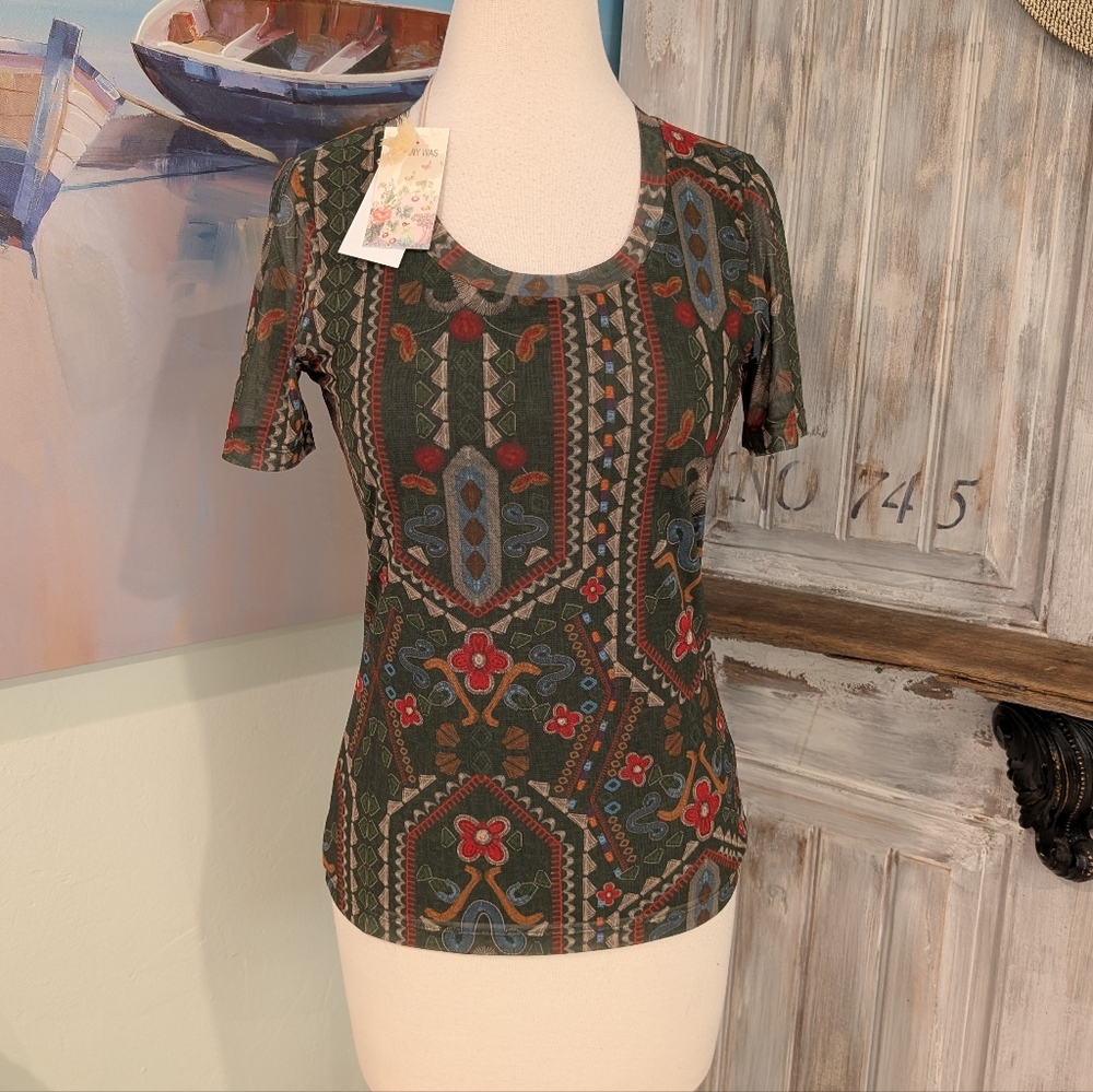 NWT Jade Johnny Was Nanette Floral Mesh Tee